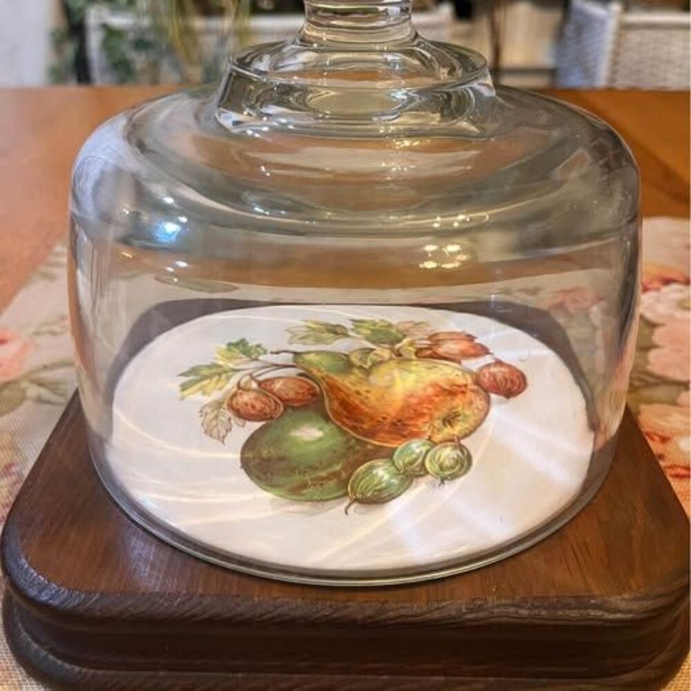 Vintage Goodwood Mini Cheese Board & Glass Cloche Dome - Excellent 7x7.5"